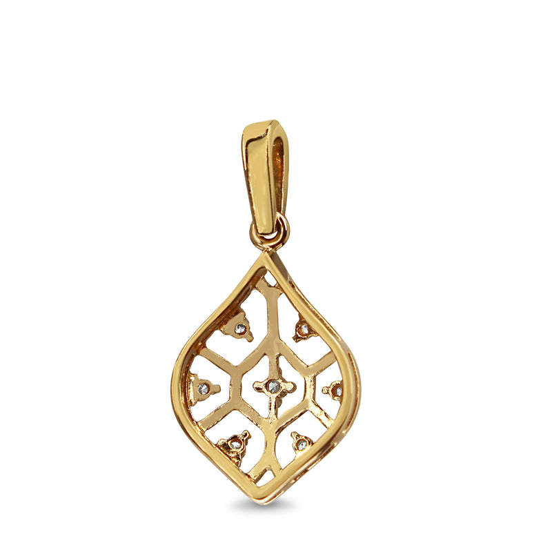 9ct Yellow Gold Teardrop Filigree Diamond Pendant