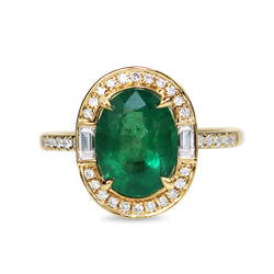 18ct Yellow Gold Emerald and Diamond Halo Ring