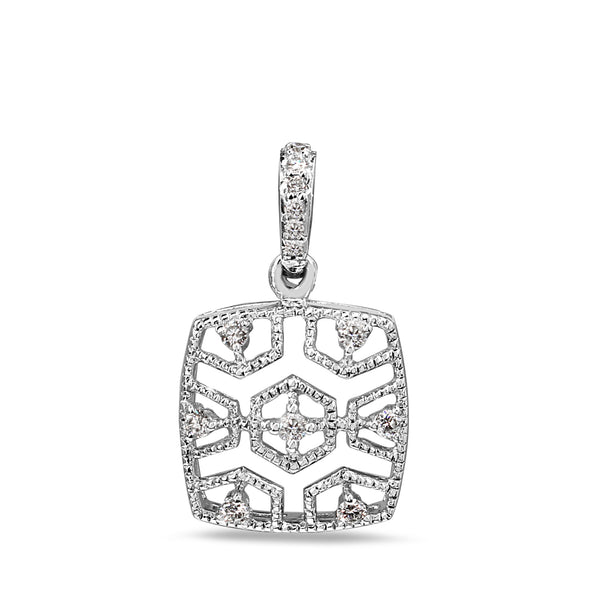 9ct White Gold Filigree Diamond Pendant