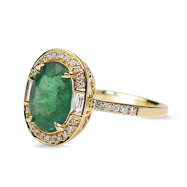 18ct Yellow Gold Emerald and Diamond Halo Ring