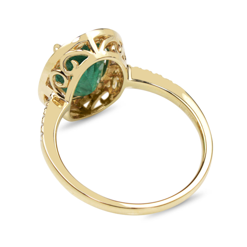 18ct Yellow Gold Emerald and Diamond Halo Ring