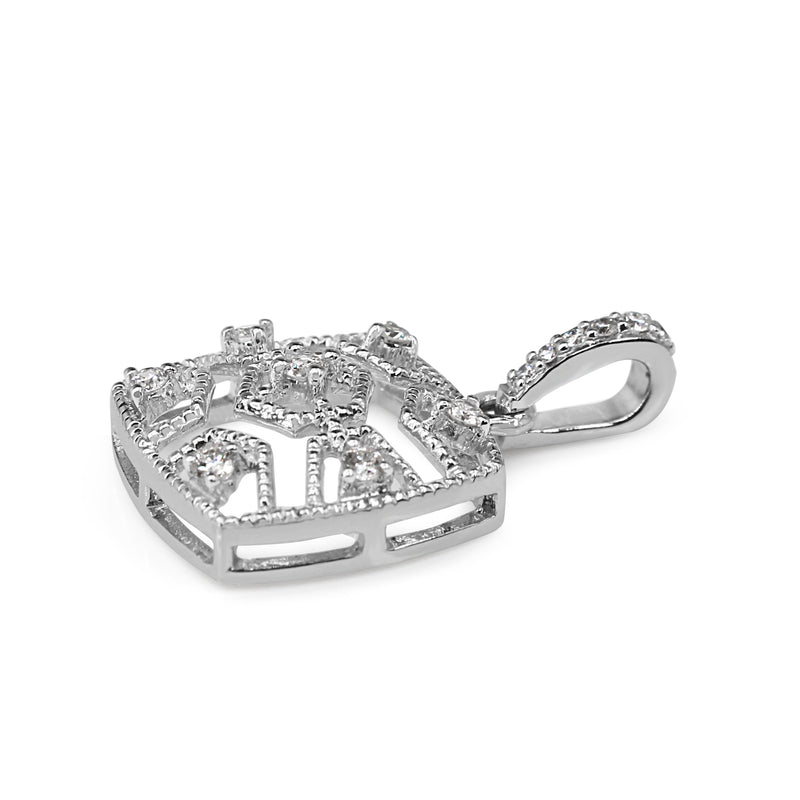 9ct White Gold Filigree Diamond Pendant