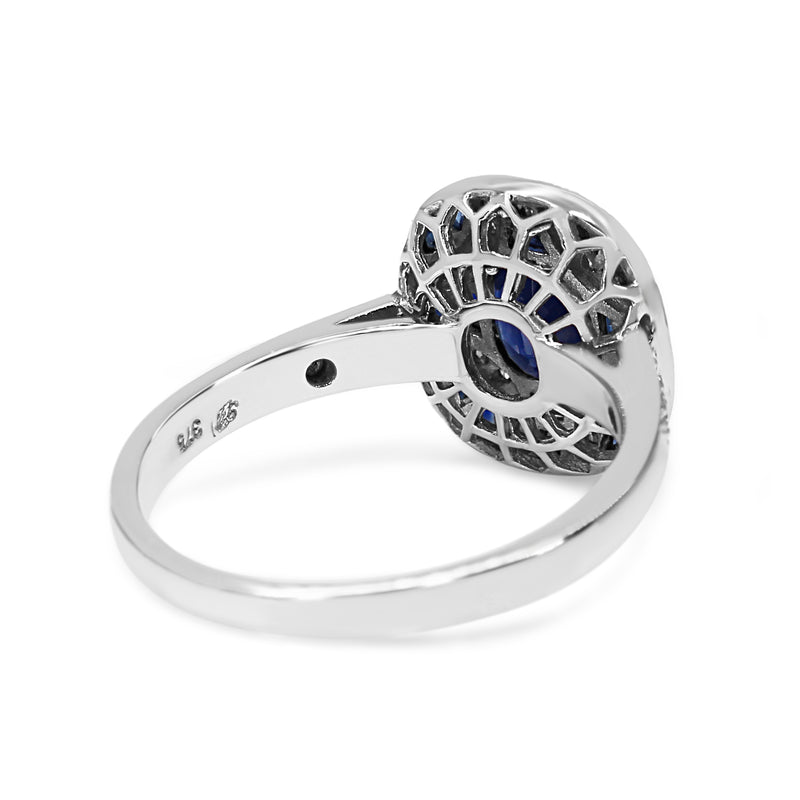 9ct White Gold Art Deco Style Sapphire and Diamond Ring