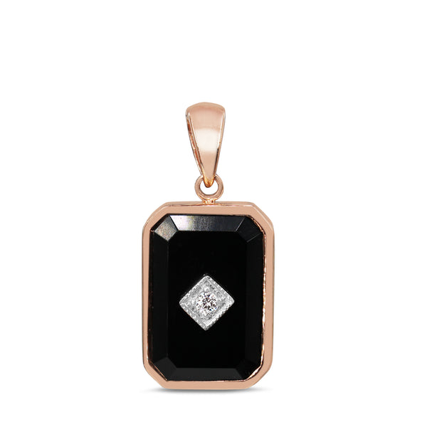 9ct Rose Gold Onyx and Diamond Pendant