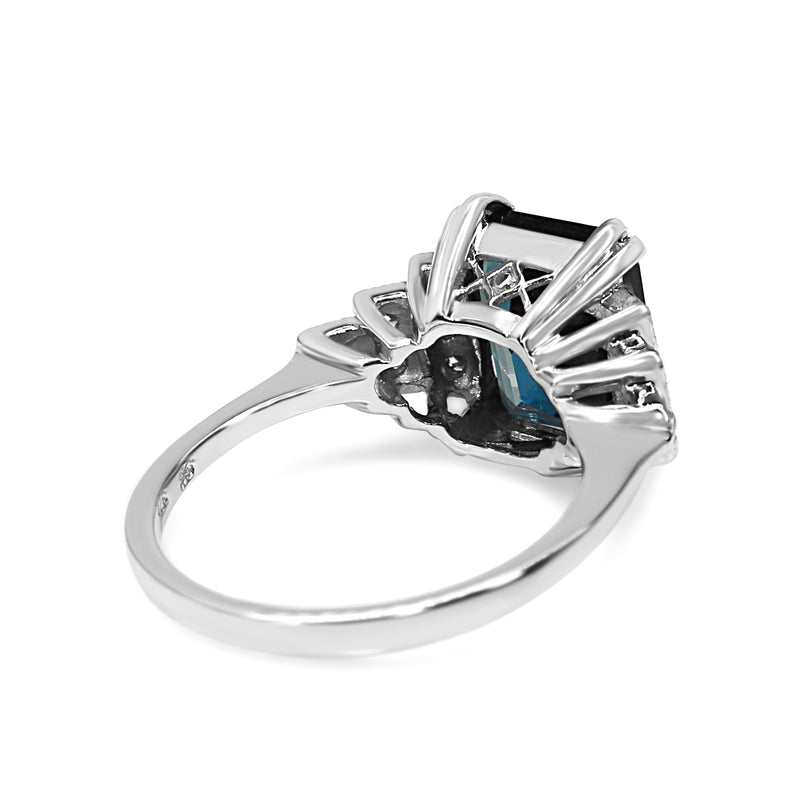 9ct White Gold London Blue Topaz And Diamond Deco Style Ring