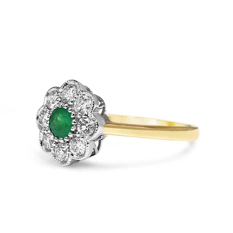 9ct Yellow and White Gold Emerald and Diamond Daisy Ring