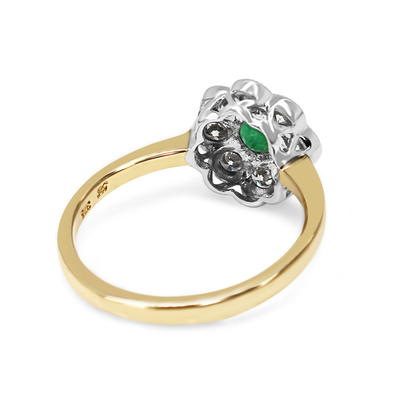 9ct Yellow and White Gold Emerald and Diamond Daisy Ring