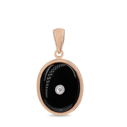 9ct Rose Gold Onyx and Diamond Pendant