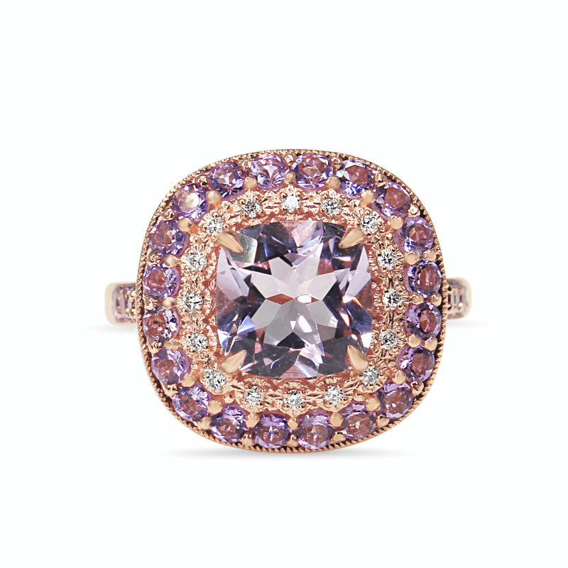 9ct Rose Gold Amethyst and Diamond Halo Ring