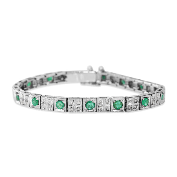 Palladium Emerald and Diamond Vintage Bracelet