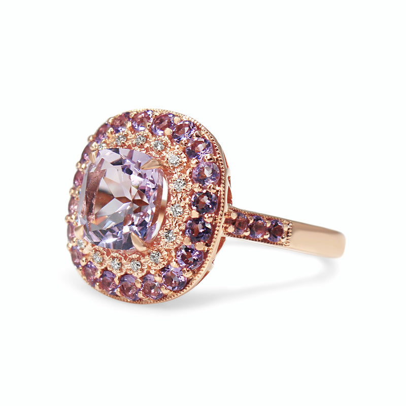 9ct Rose Gold Amethyst and Diamond Halo Ring