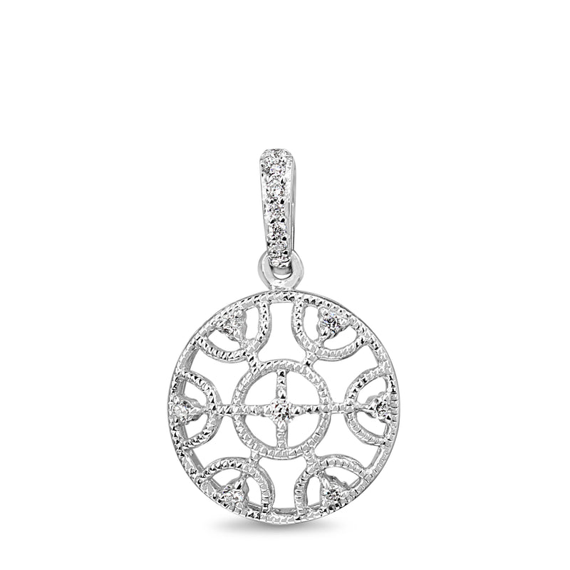 9ct White Gold Diamond Filigree Pendant