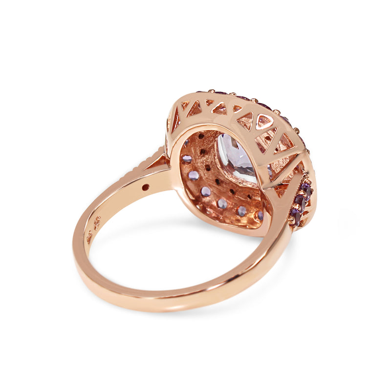 9ct Rose Gold Amethyst and Diamond Halo Ring