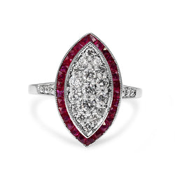 9ct White Gold Ruby and Diamond Marquise Deco Style Ring