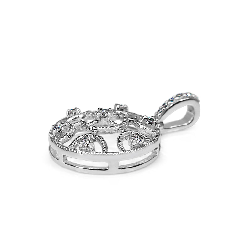 9ct White Gold Diamond Filigree Pendant