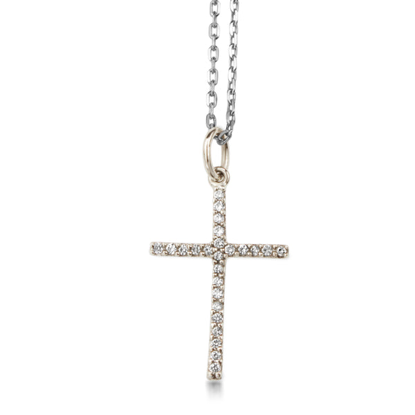 9ct White Gold Diamond Cross Necklace