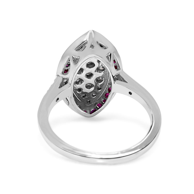 9ct White Gold Ruby and Diamond Marquise Deco Style Ring