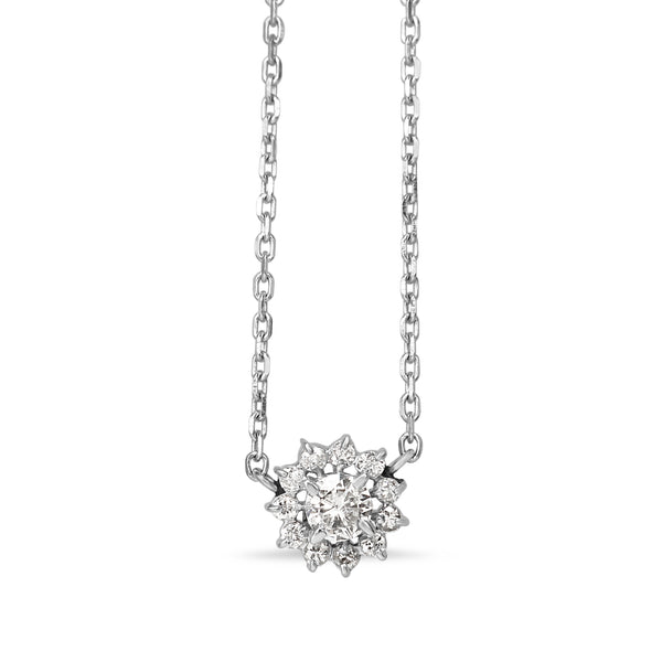 Platinum Diamond Halo Cluster Necklace