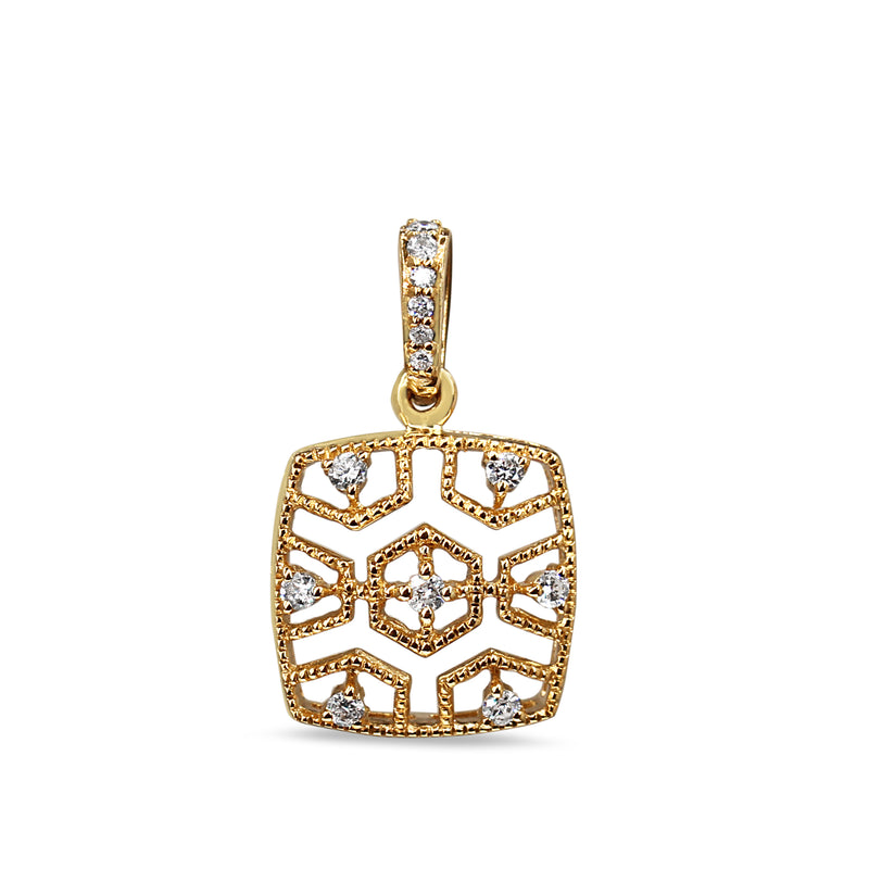 9ct Yellow Gold Filigree Diamond Pendant