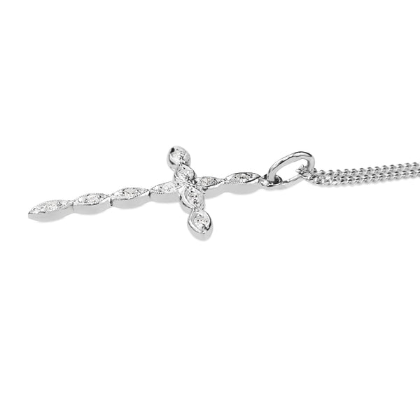 14ct White Gold Vintage Single Cut Diamond Cross Necklace