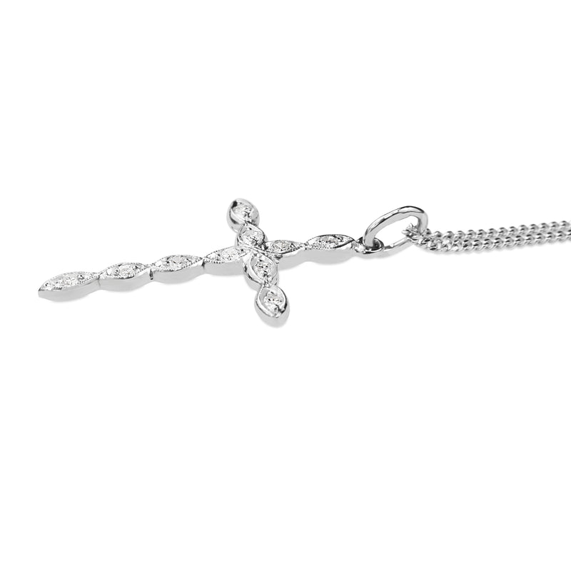 14ct White Gold Vintage Single Cut Diamond Cross Necklace