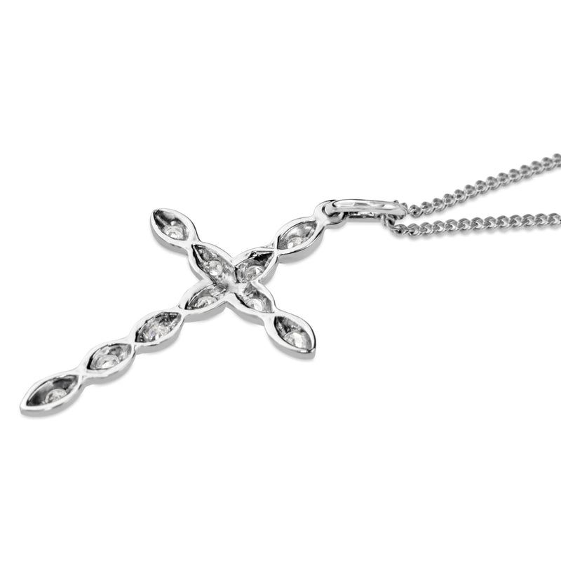 14ct White Gold Vintage Single Cut Diamond Cross Necklace