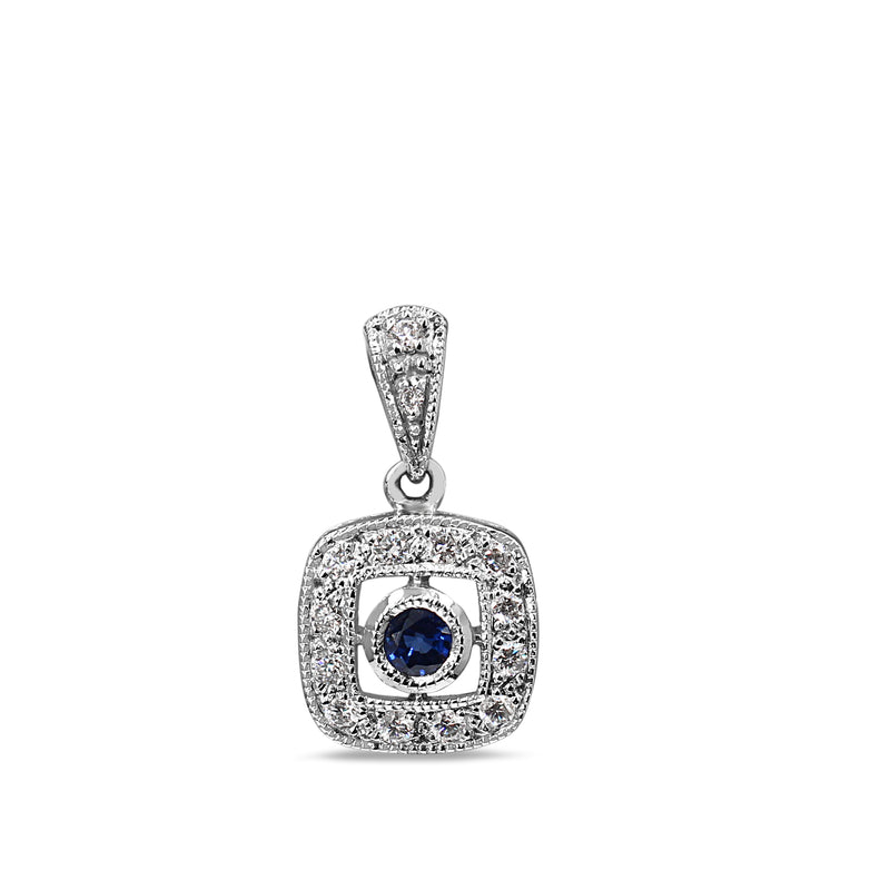 9ct White Gold Sapphire and Diamond Halo Pendant