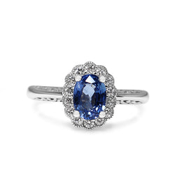 9ct White Gold Tanzanite and Diamond Daisy Halo Style Ring