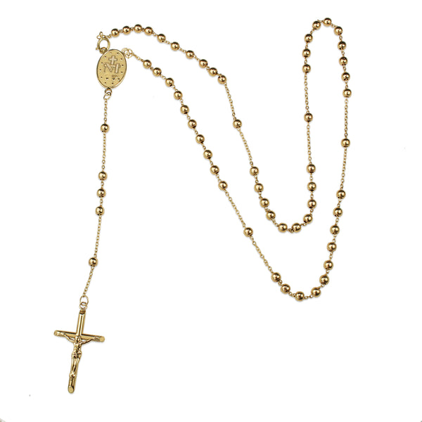 9ct Yellow Gold Rosary Bead Necklace with Crucifix