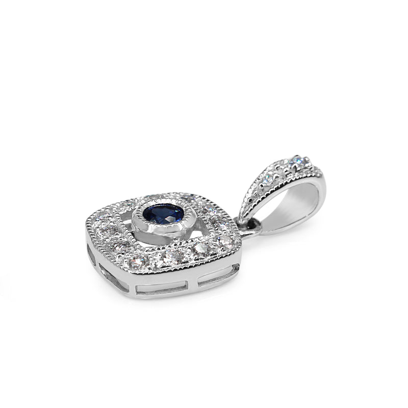 9ct White Gold Sapphire and Diamond Halo Pendant