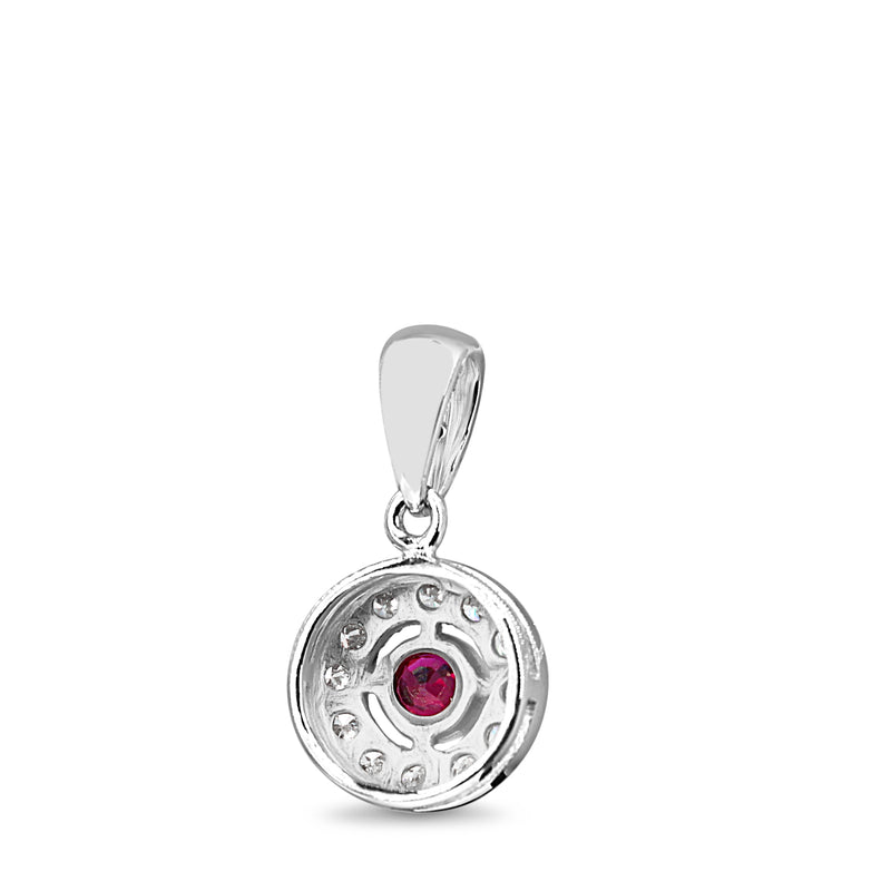 9ct White Gold Ruby and Diamond Halo Pendant