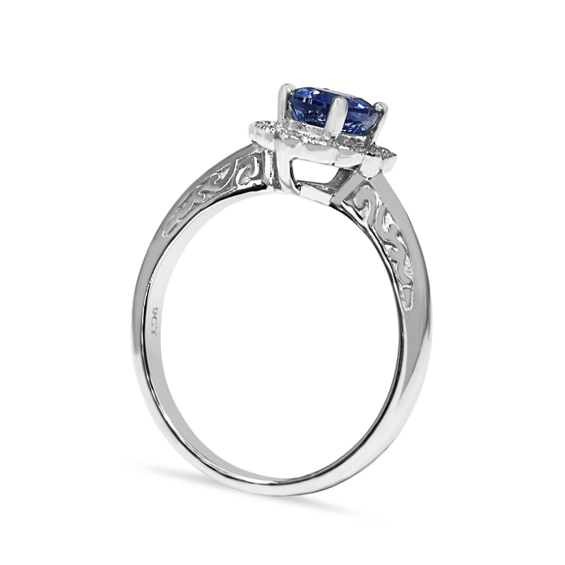 9ct White Gold Tanzanite and Diamond Daisy Halo Style Ring