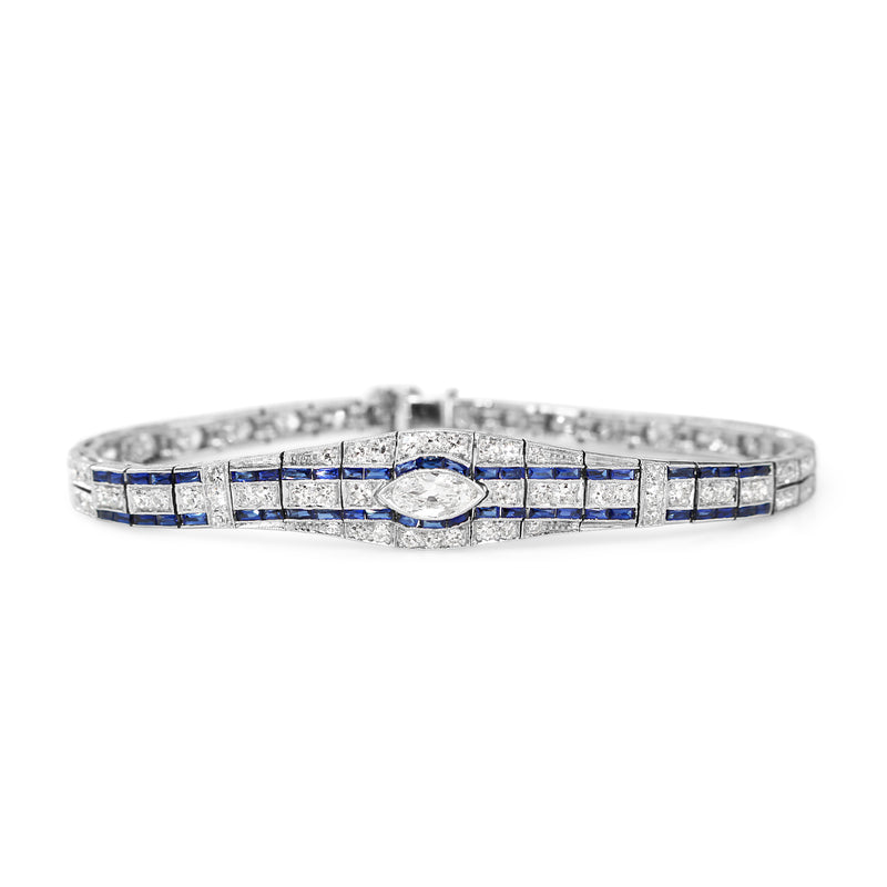 Platinum Art Deco Sapphire and Old Cut Diamond Bracelet