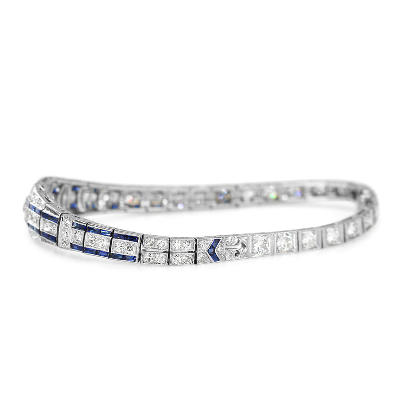Platinum Art Deco Sapphire and Old Cut Diamond Bracelet