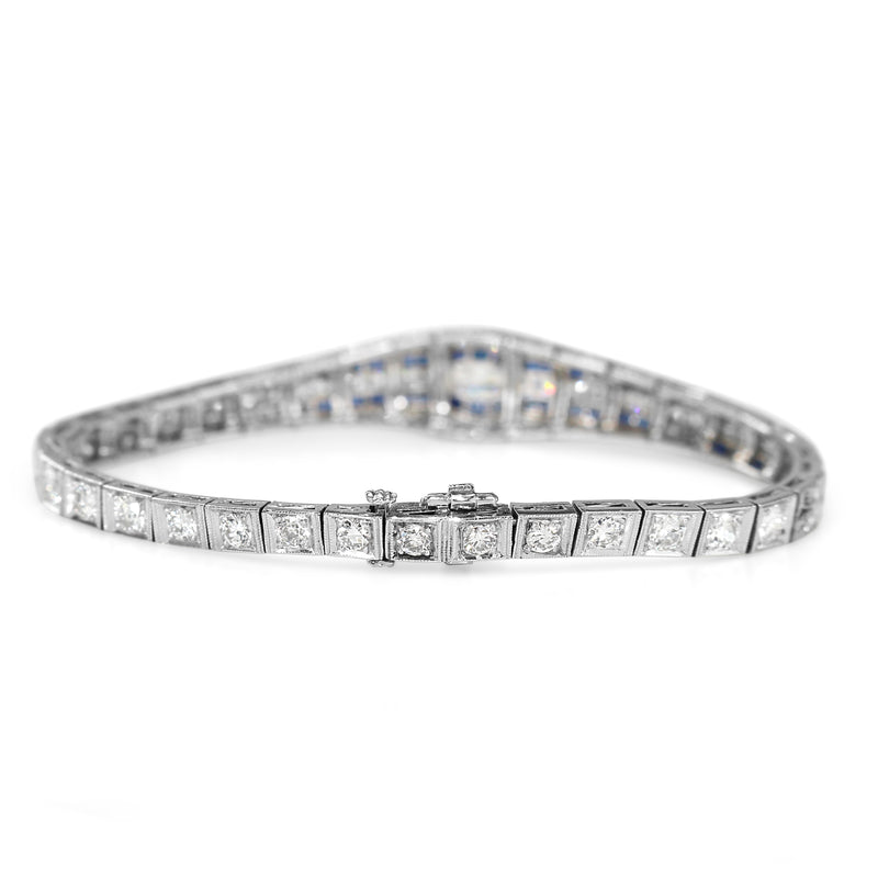 Platinum Art Deco Sapphire and Old Cut Diamond Bracelet