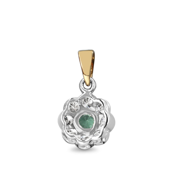 9ct Yellow and White Gold Emerald and Diamond Daisy Pendant