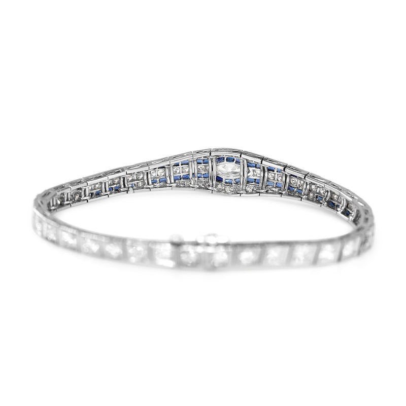 Platinum Art Deco Sapphire and Old Cut Diamond Bracelet