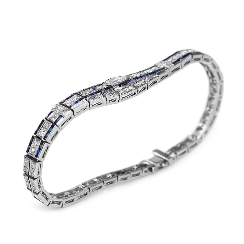 Platinum Art Deco Sapphire and Old Cut Diamond Bracelet