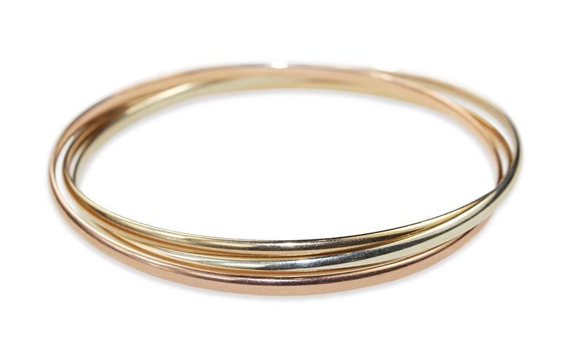 9ct Yellow, White and Rose Gold 3 Tone Russian Style Bangle