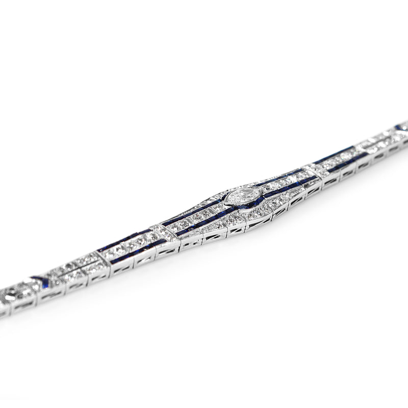 Platinum Art Deco Sapphire and Old Cut Diamond Bracelet