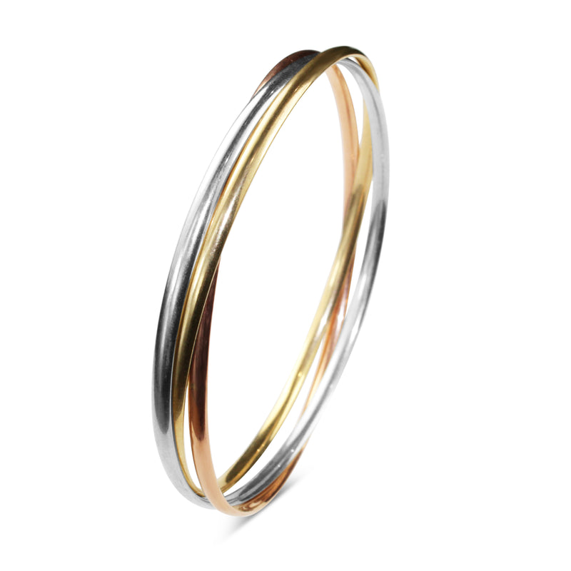9ct Yellow, White and Rose Gold 3 Tone Russian Style Bangle