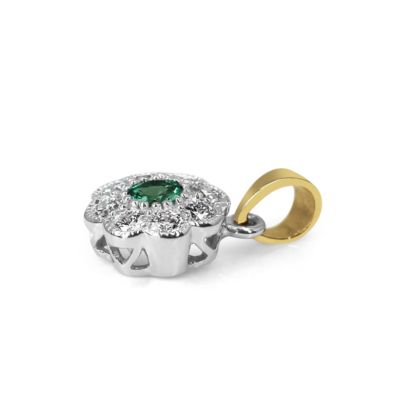 9ct Yellow and White Gold Emerald and Diamond Daisy Pendant