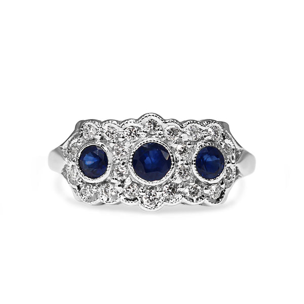 9ct White Gold Sapphire and Diamond Flower Style Ring
