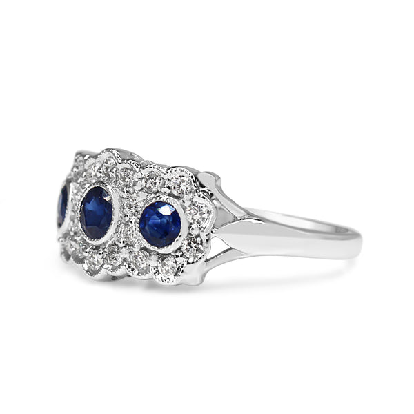 9ct White Gold Sapphire and Diamond Flower Style Ring