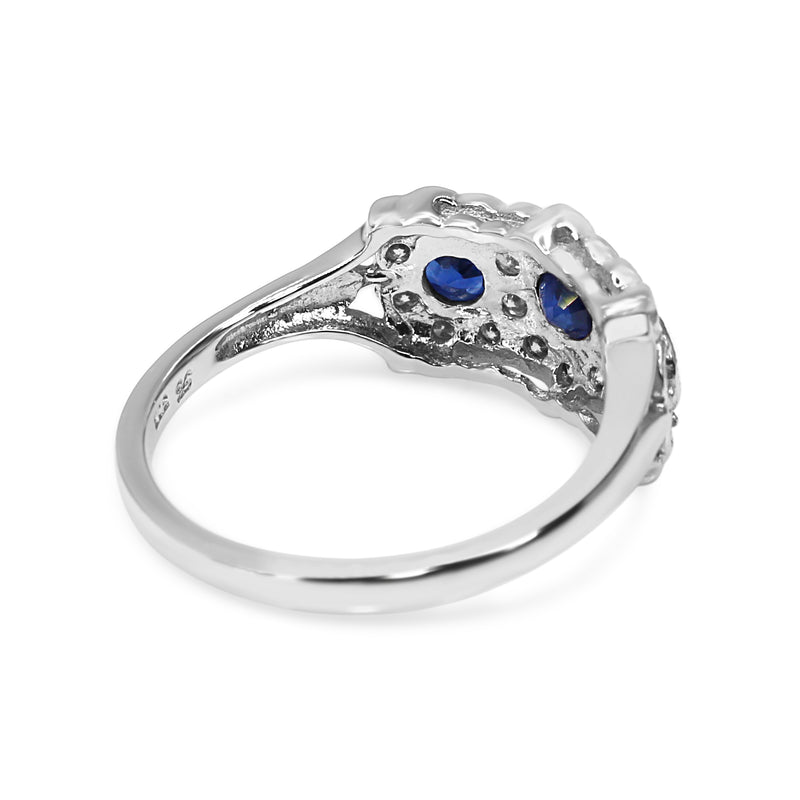 9ct White Gold Sapphire and Diamond Flower Style Ring