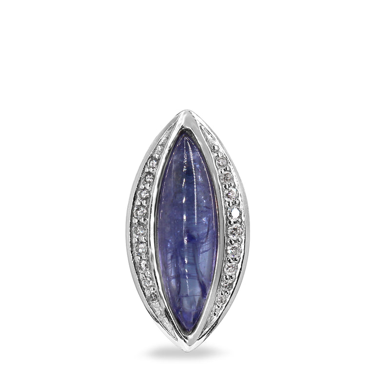 18ct White Gold Marquise Shaped Diamond and Cabochon Tanzanite Pendant