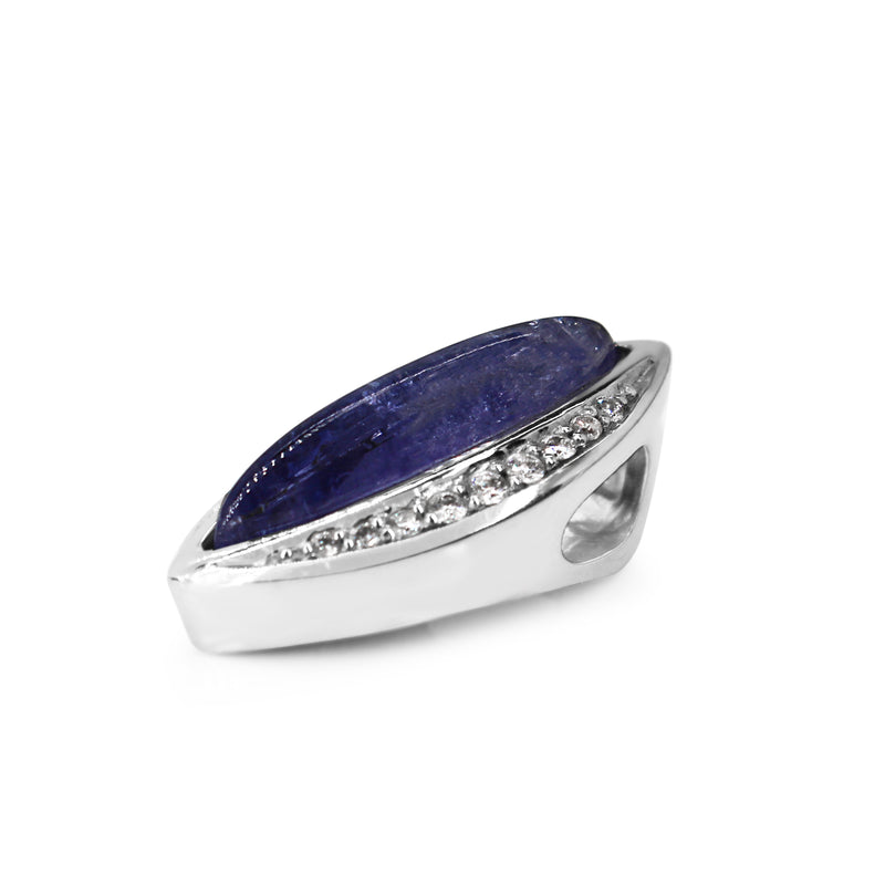 18ct White Gold Marquise Shaped Diamond and Cabochon Tanzanite Pendant