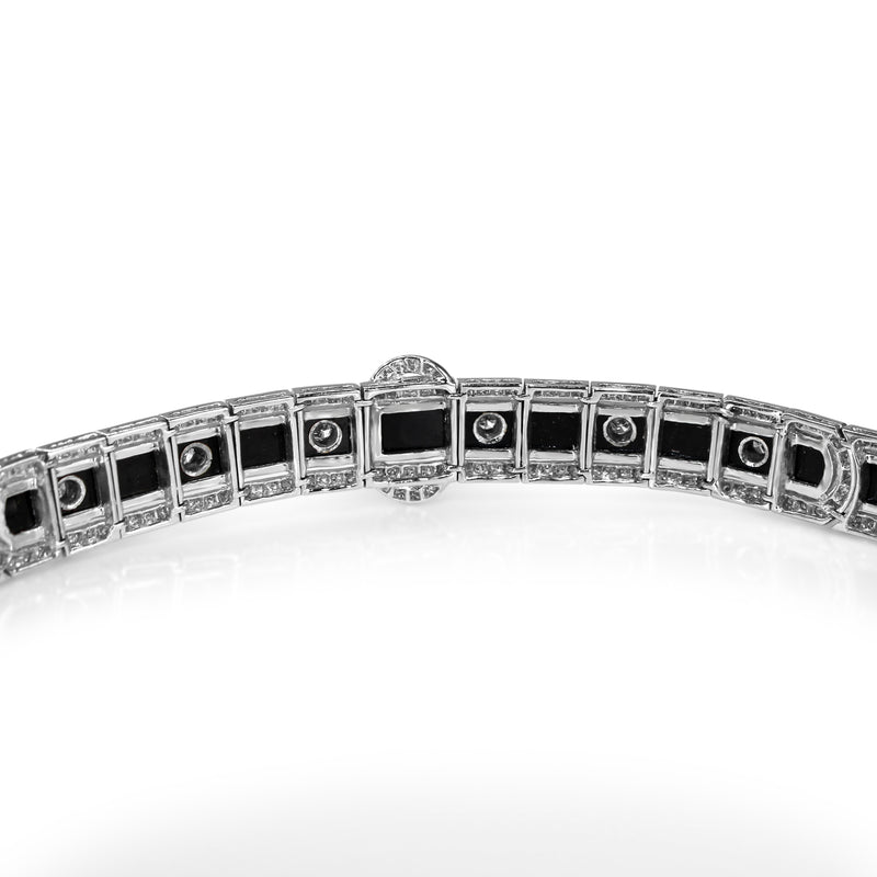 18ct White Gold Faceted Onyx and Diamond Buckle Bracelet
