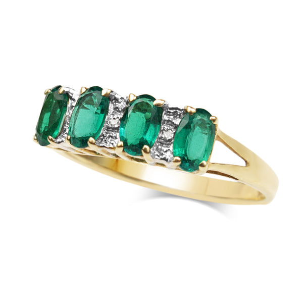 9ct Yellow and White Gold 4 Stone Gilson Emerald and Diamond Ring