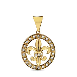 9ct Yellow Gold Pearl and Diamond Fleur De Lis Pendant